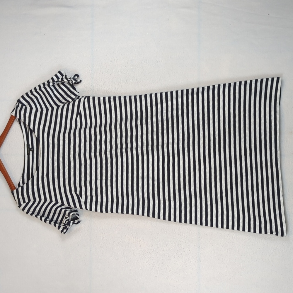 Talbots Striped Tie Sleeves Relaxed Fit Midi Cotton‎ Tee Shirt Dress M